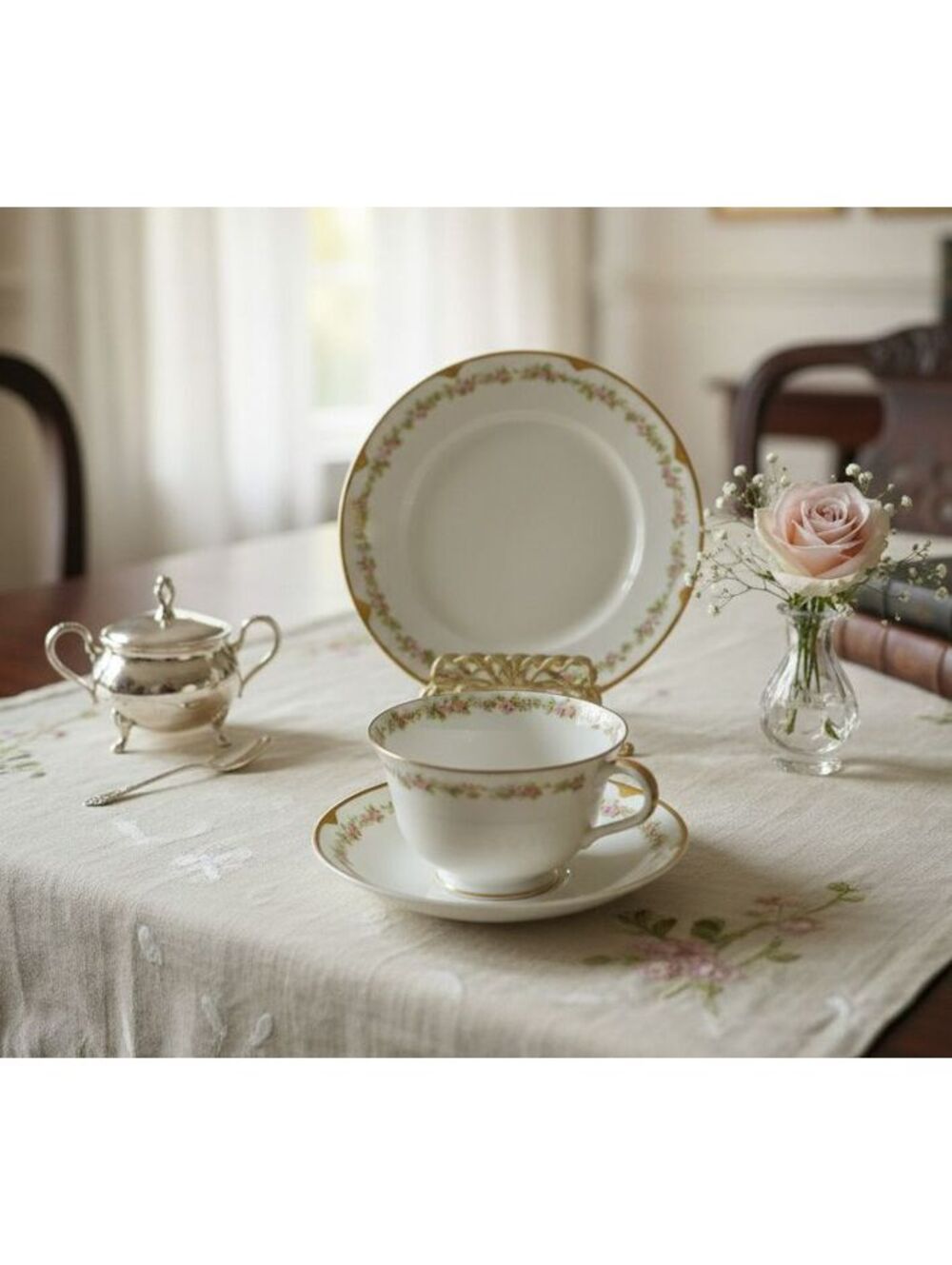 Theodore Haviland Limoges France Antique Tea Cup Saucer & Plate Trio Set Floral